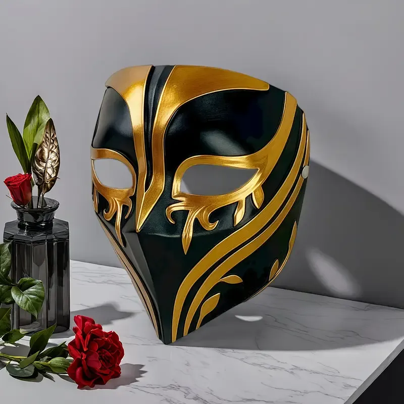 Resin Night Jasmine Full Face Mask, Black & Gold Relief Dark Style, Halloween Christmas Masquerade Prop, Bar KTV Decorative Ornament, Essential for Stylish Photoshoots - Image 5