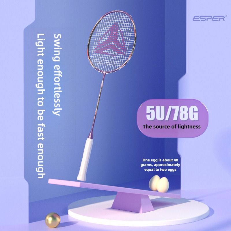 ESPER V-1 Thunder Wedge 5U Ultra-Light Badminton Racket, 30T Graphene Carbon Fiber, 6.8mm Slim Shaft, Balanced Offense and Defense, Lightweight Recreational Racket.（Dark violet） - Image 6