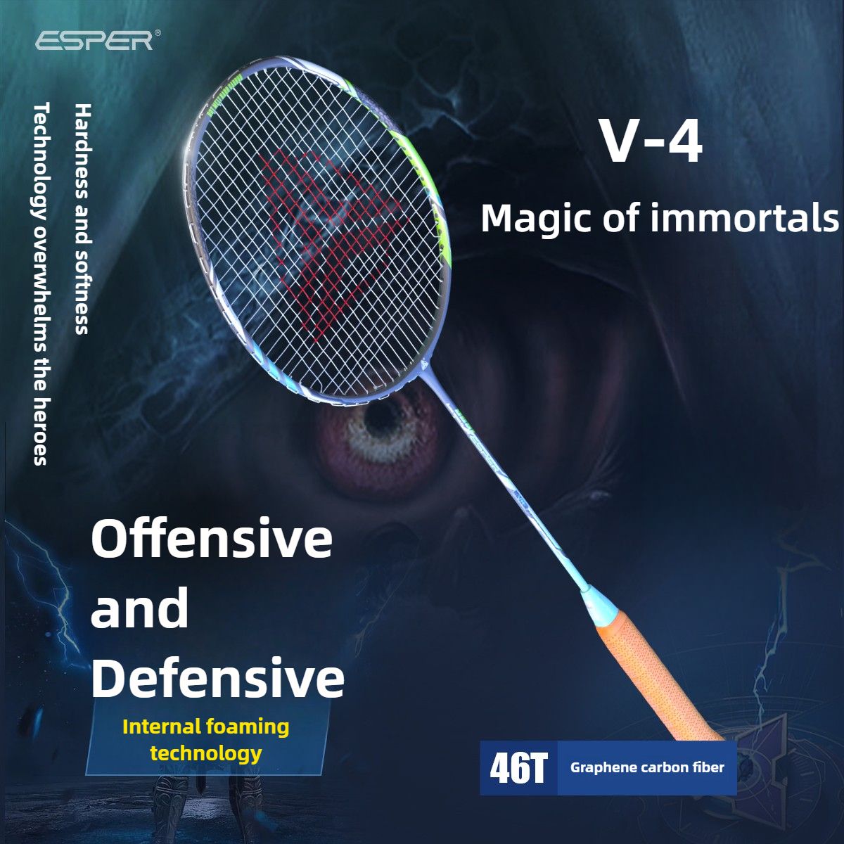 ESPER V4 Badminton Racket 82g Lightweight 4U Full Carbon Fiber All-Around Professional Match Training Durable Stylish Racket(Fluorescent gold red) - Image 2