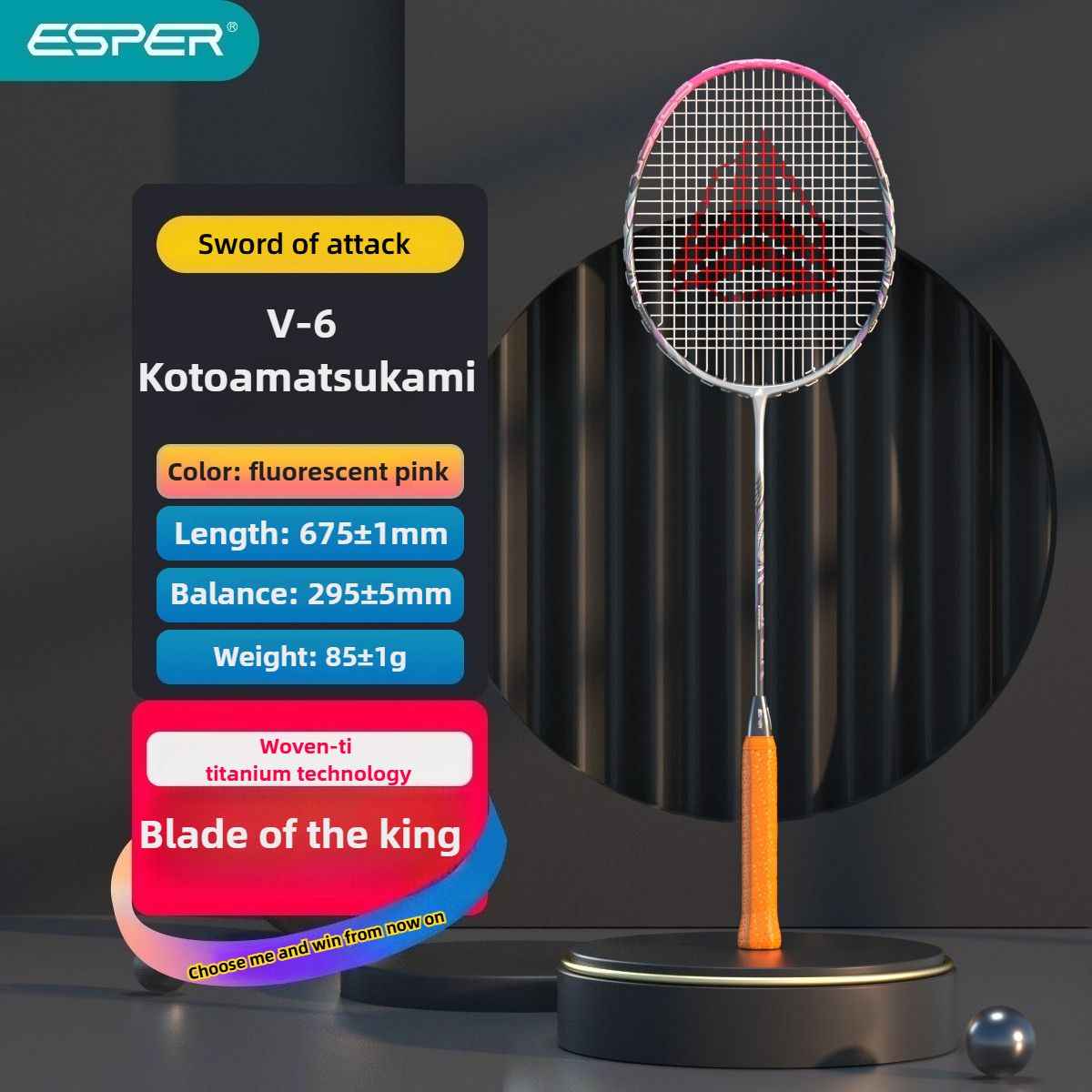 ESPER V6 Badminton Racket 46T Graphene Carbon 3U Ultra-Light 7.0mm Slim Shaft Woven-Ti Titanium Technology Offensive Type Precise Control Professional Match Train(Fluorescent Orange) - Image 8