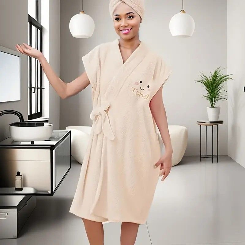 Women's Coral Fleece Pineapple Grid Two-Piece Set | Cloud-Like Touch Adjustable Bath Robe + Hair Towel, Adjustable Tie Belt, Suitable for Daily Home Use(Qingxin powder) - Image 5