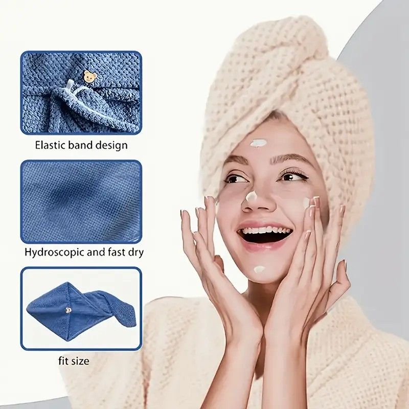 Women's Coral Fleece Pineapple Grid Two-Piece Set | Cloud-Like Touch Adjustable Bath Robe + Hair Towel, Adjustable Tie Belt, Suitable for Daily Home Use(Haze blue) - Image 8