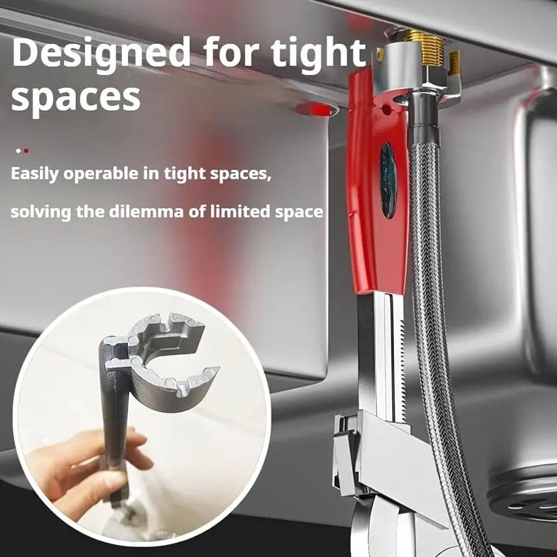 Large-Open Adjustable Basin Wrench, 3-Head Interchangeable Tight-Space Plumbing Tool, Aluminum Alloy Anti-Slip Home Maintenance Tool（Black handle） - Image 7