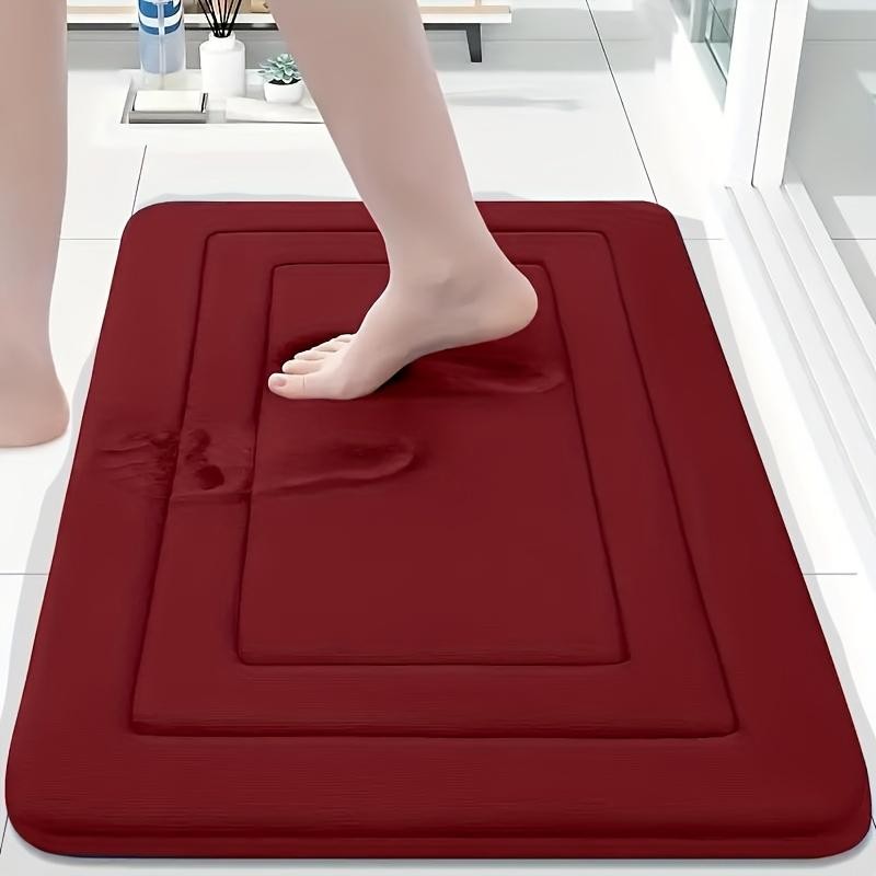 RED Geometric Pattern, Soft Lightweight Skin-Friendly, Bathroom Accessory, Toilet Anti-Slip Mat, Bathroom Mat, Machine Washable, Suitable for Shower Room, Bathroom Doorway, Bedroom Room Decoration, Modern Bath Mat, Durable Bathroom Floor Mat - Image 1