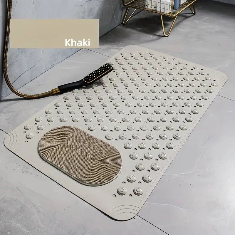 Anti-Slip Massage Shower Mat with Suction Cups Foot Spa Bathroom Mat(khaki) - Image 1