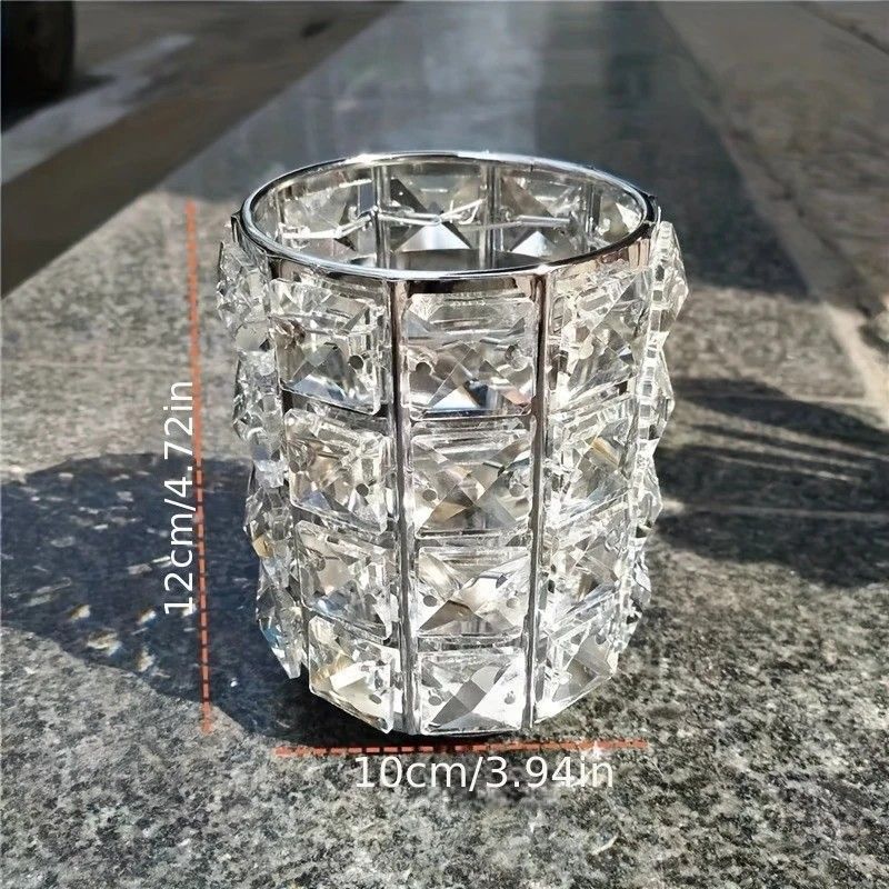 1 piece crystal pen holder, round creative desktop makeup brush storage box, polished cast iron metal art decorative display piece, lightweight and desktop style.silver - Image 2