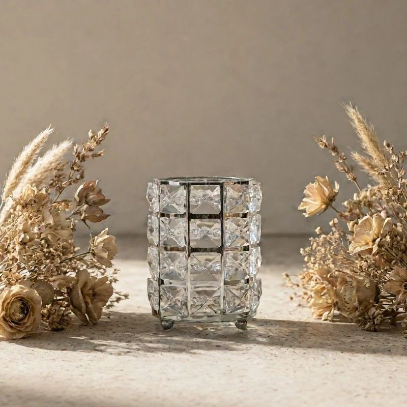 1 piece crystal pen holder, round creative desktop makeup brush storage box, polished cast iron metal art decorative display piece, lightweight and desktop style.silver - Image 3