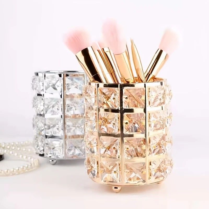 1 piece crystal pen holder, round creative desktop makeup brush storage box, polished cast iron metal art decorative display piece, lightweight and desktop style.silver - Image 8