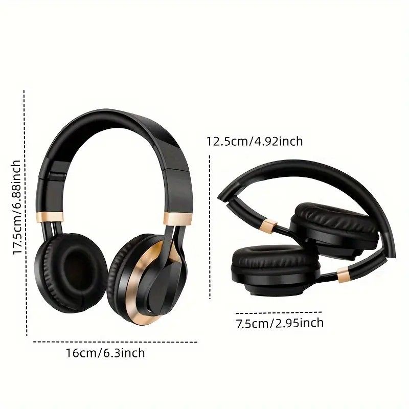 Wired Over-Ear Headset, Portable Folding Heavy Bass Headphones, Built-in Microphone, Compatible with Multiple Devices(Black gold) - Image 4