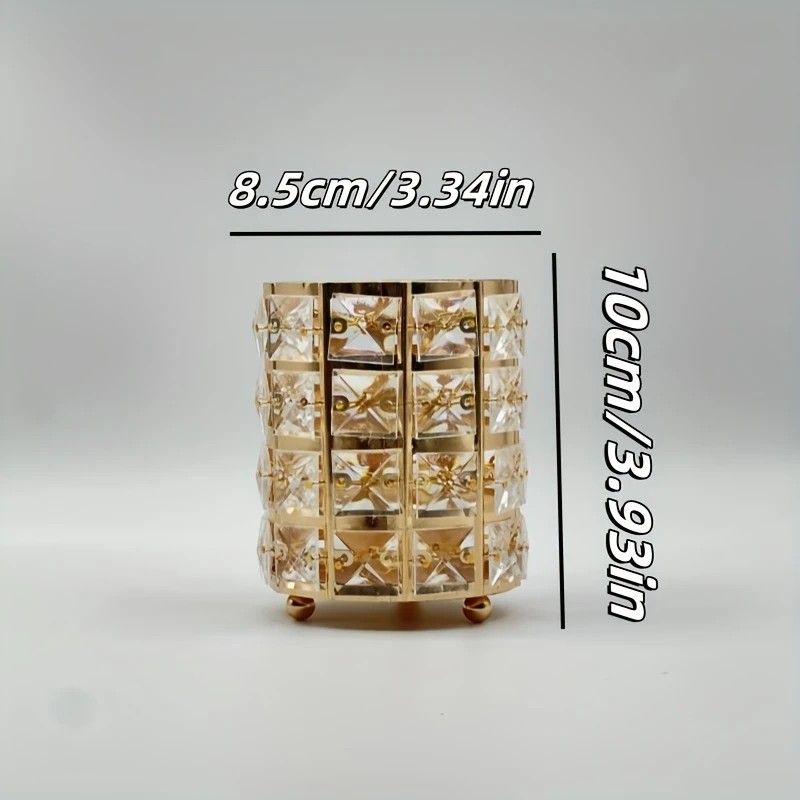 1 piece crystal pen holder, round creative desktop makeup brush storage box, polished cast iron metal art decorative display piece, lightweight and desktop style.golden - Image 4