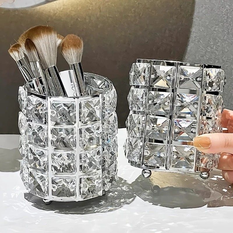 1 piece crystal pen holder, round creative desktop makeup brush storage box, polished cast iron metal art decorative display piece, lightweight and desktop style.golden - Image 5