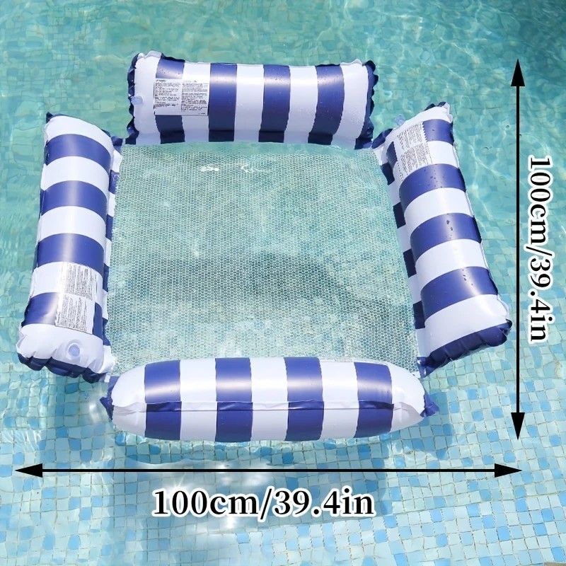 Pool Inflatable Float: Foldable Striped Floating Bed, Stable Single-Person Lounge Chair, Portable Water Recreation Companion。dark blue - Image 8