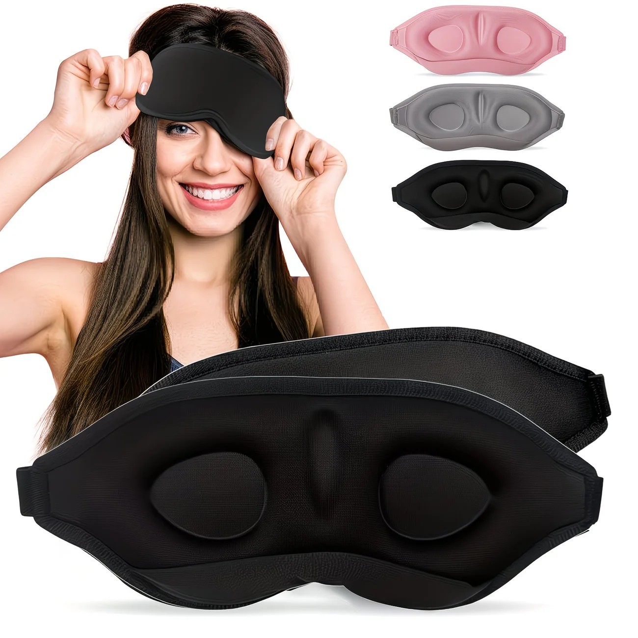 3PCS 3D Sleep Mask with Nose Rest, Designed for Side Sleepers, Total Blackout 3D Sleep Mask, Unisex, Night Eye Cover, Soft & Breathable Eye Mask, Zero-Pressure Relaxing Sleep Mask for Night Use (Black) - Image 1