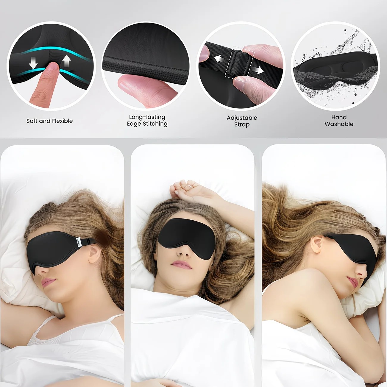 3PCS 3D Sleep Mask with Nose Rest, Designed for Side Sleepers, Total Blackout 3D Sleep Mask, Unisex, Night Eye Cover, Soft & Breathable Eye Mask, Zero-Pressure Relaxing Sleep Mask for Night Use (Black) - Image 5
