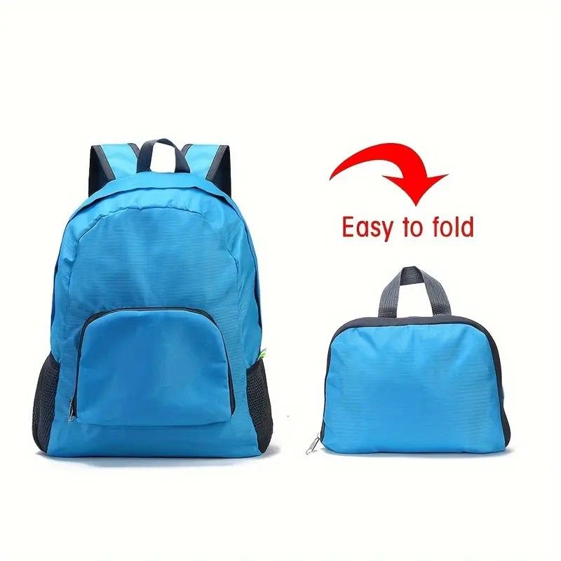 Foldable Nylon Backpack – Lightweight, Durable, and Strong Load Capacity, Four-Step Folding Transforms into a Handbag in Seconds, Multi-pocket Organization with Breathable Carrying(blue) - Image 1