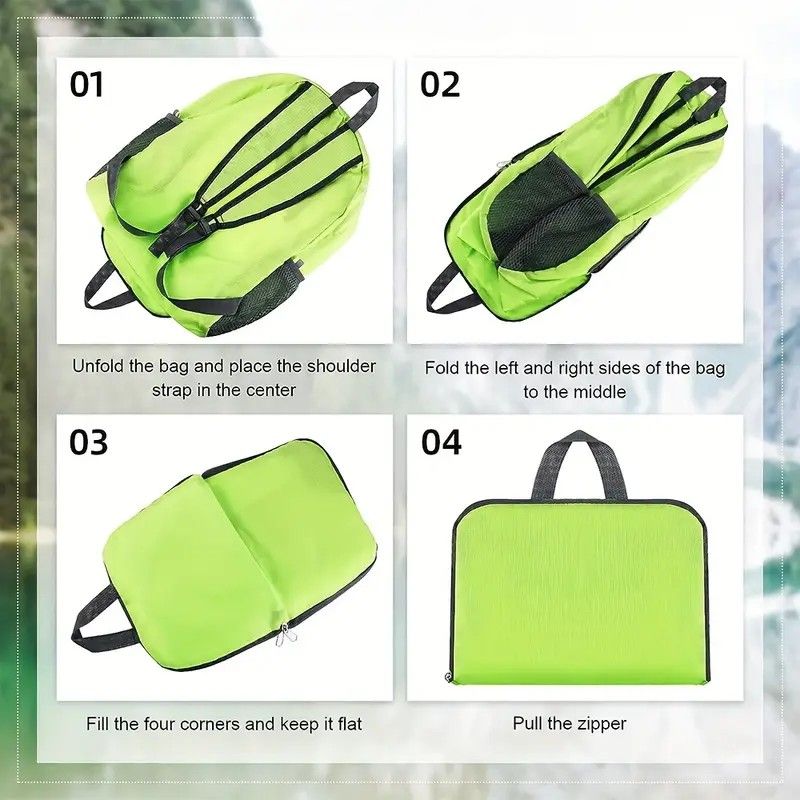 Foldable Nylon Backpack – Lightweight, Durable, and Strong Load Capacity, Four-Step Folding Transforms into a Handbag in Seconds, Multi-pocket Organization with Breathable Carrying(blue) - Image 8