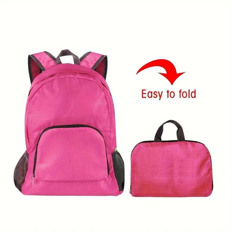 Foldable Nylon Backpack – Lightweight, Durable, and Strong Load Capacity, Four-Step Folding Transforms into a Handbag in Seconds, Multi-pocket Organization with Breathable Carrying(rose-carmine) - Image 1