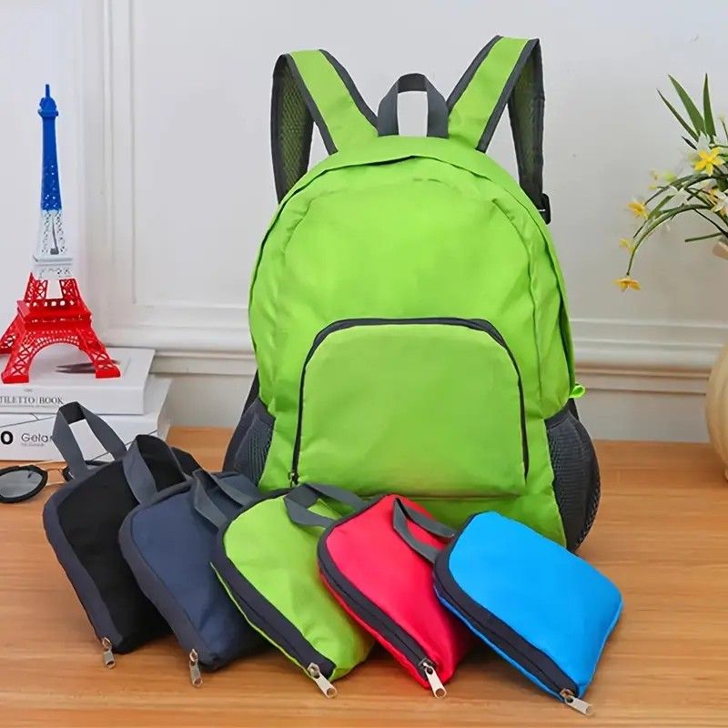Foldable Nylon Backpack – Lightweight, Durable, and Strong Load Capacity, Four-Step Folding Transforms into a Handbag in Seconds, Multi-pocket Organization with Breathable Carrying(rose-carmine) - Image 2