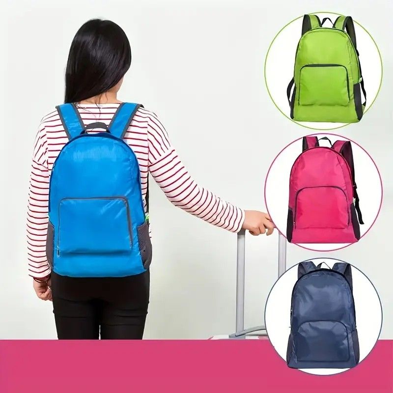 Foldable Nylon Backpack – Lightweight, Durable, and Strong Load Capacity, Four-Step Folding Transforms into a Handbag in Seconds, Multi-pocket Organization with Breathable Carrying(rose-carmine) - Image 4