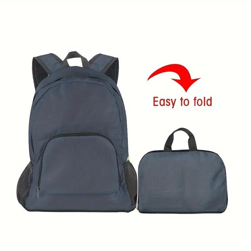 Foldable Nylon Backpack – Lightweight, Durable, and Strong Load Capacity, Four-Step Folding Transforms into a Handbag in Seconds, Multi-pocket Organization with Breathable Carrying(GREY) - Image 1