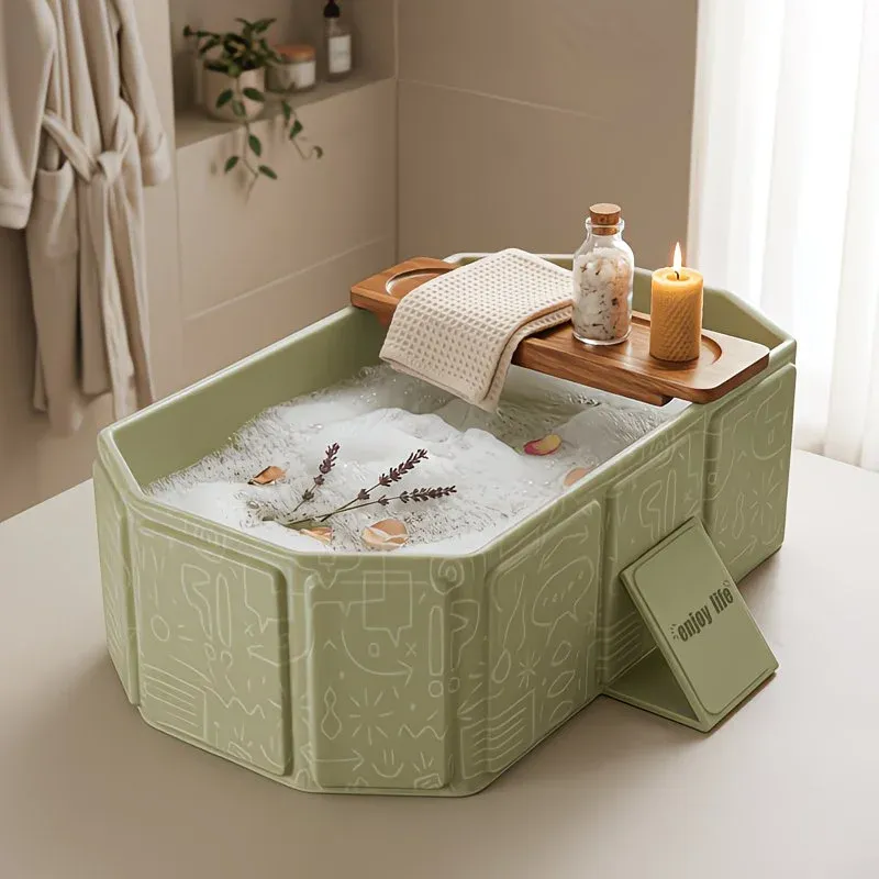 Foldable Bathtub: Instant Setup, Folds 10,000 Times, Four-Layer Insulation, One Tub for Bathing, Foot Soaking, Laundry, and Pet Washing./Graffiti green - Image 2