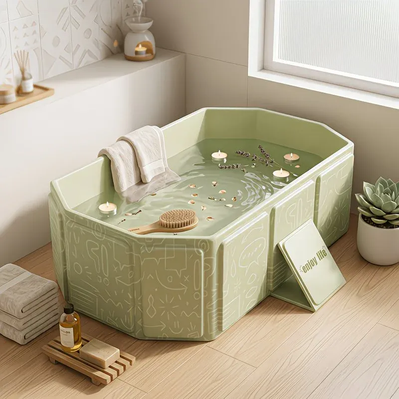 Foldable Bathtub: Instant Setup, Folds 10,000 Times, Four-Layer Insulation, One Tub for Bathing, Foot Soaking, Laundry, and Pet Washing./Graffiti green - Image 3