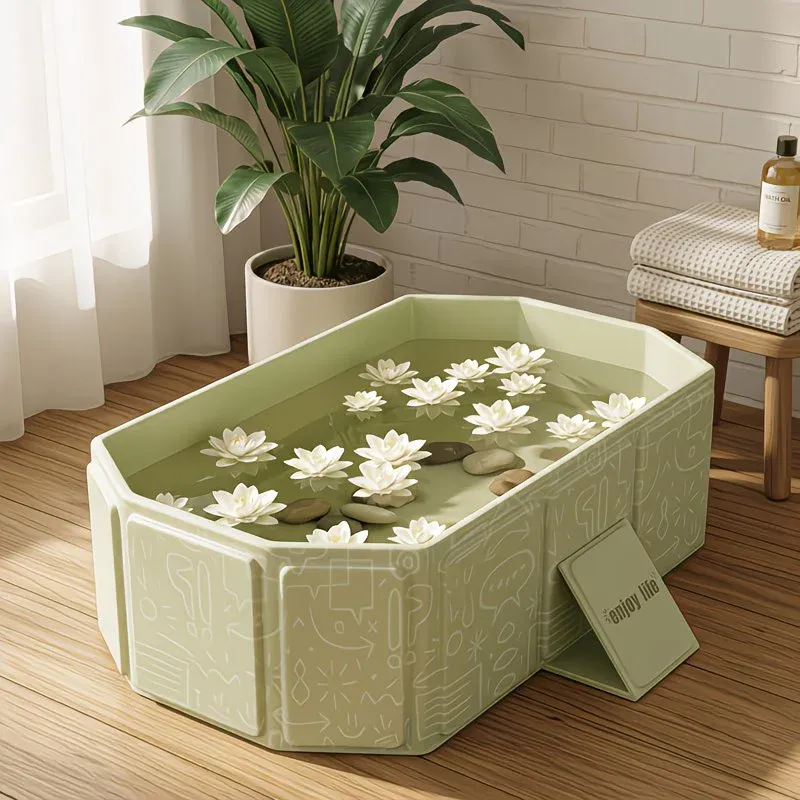 Foldable Bathtub: Instant Setup, Folds 10,000 Times, Four-Layer Insulation, One Tub for Bathing, Foot Soaking, Laundry, and Pet Washing./Graffiti green - Image 5