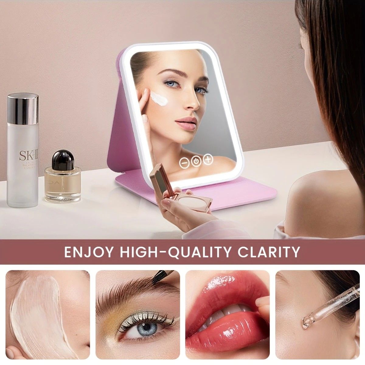 LED Makeup Mirror with Lights, 3 Color Modes Touch Control, Rechargeable Travel Vanity Mirror(pink) - Image 2