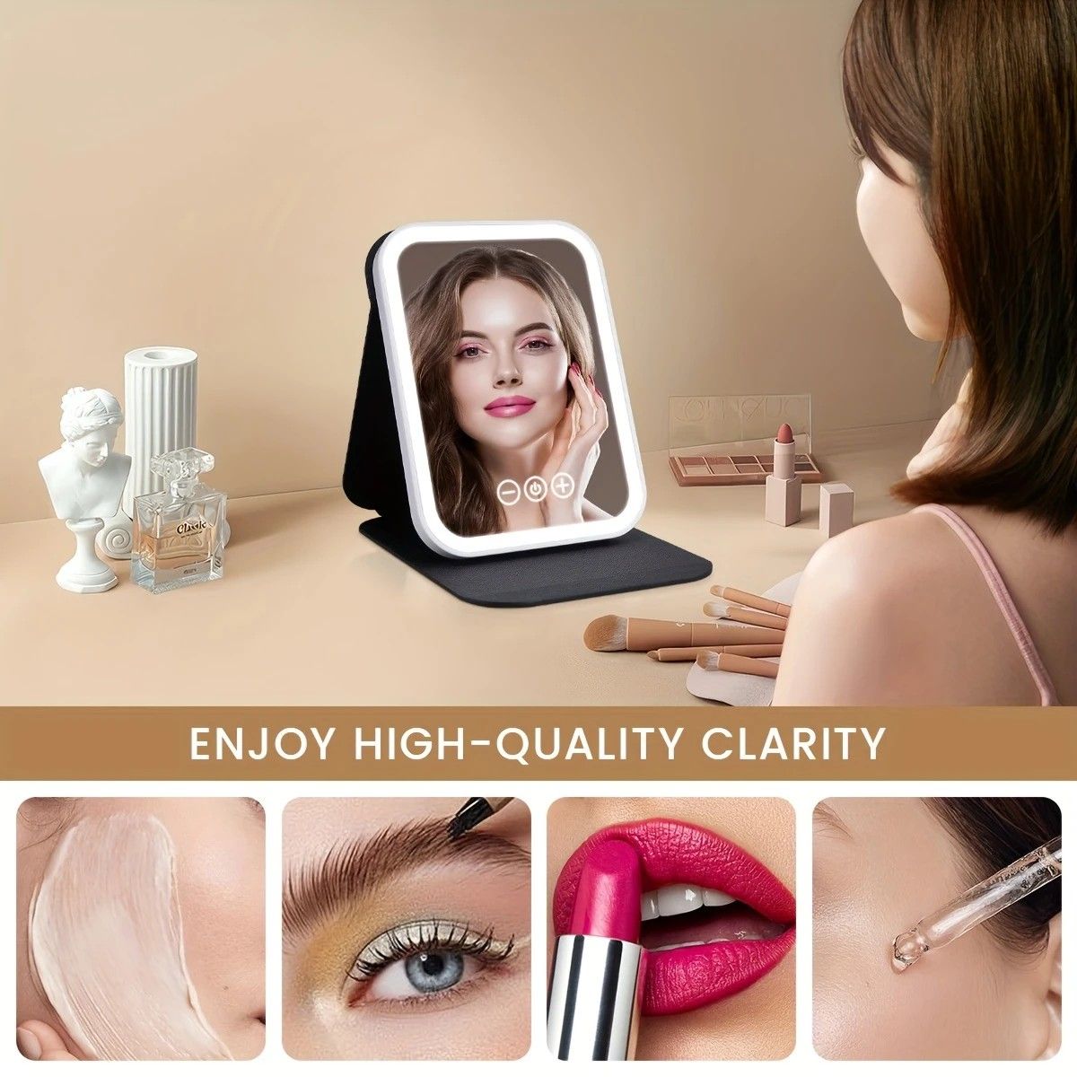 LED Makeup Mirror with Lights, 3 Color Modes Touch Control, Rechargeable Travel Vanity Mirror(pink) - Image 8