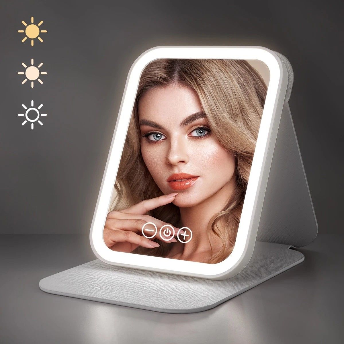 LED Makeup Mirror with Lights, 3 Color Modes Touch Control, Rechargeable Travel Vanity Mirror(WHITE) - Image 1