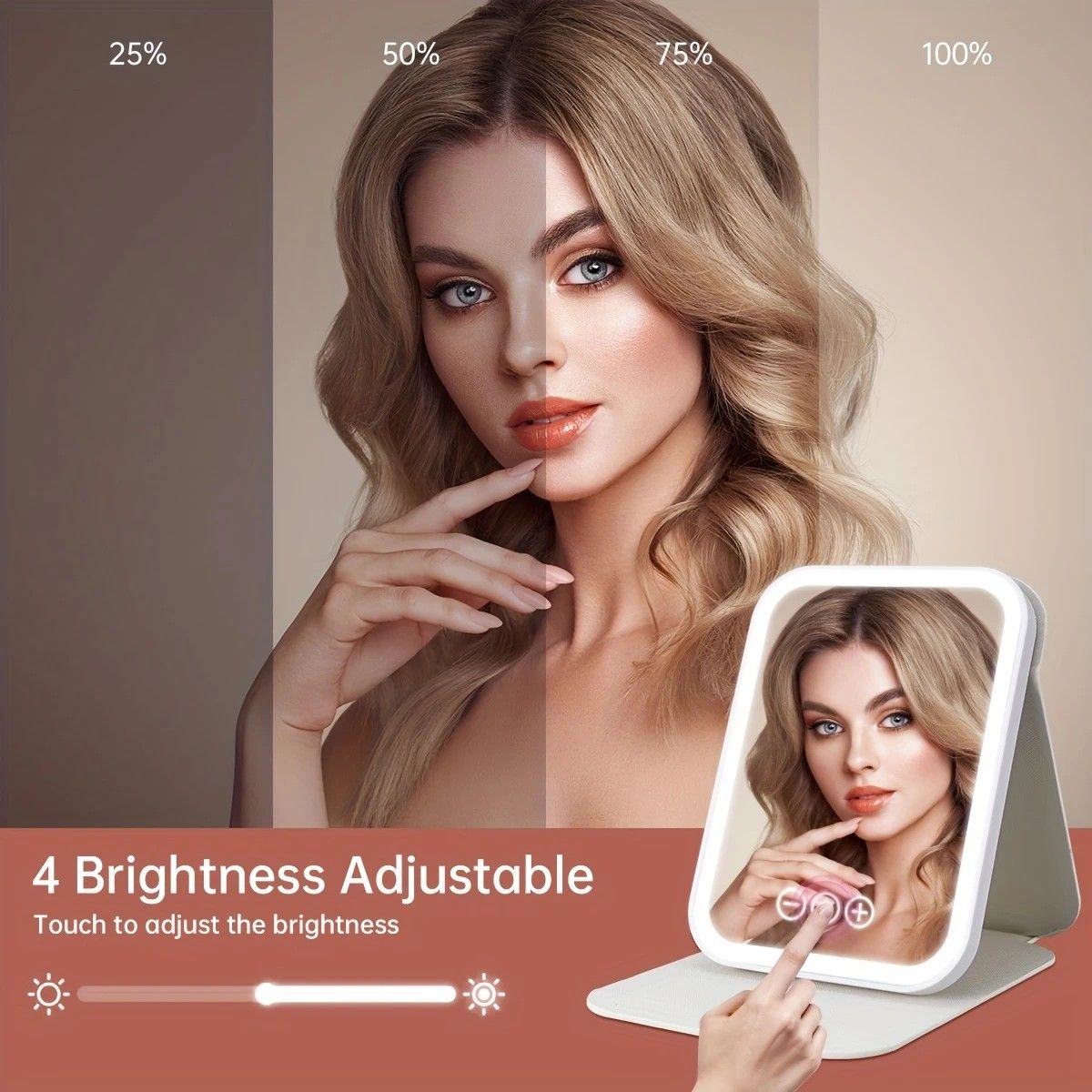 LED Makeup Mirror with Lights, 3 Color Modes Touch Control, Rechargeable Travel Vanity Mirror(BLACK) - Image 5