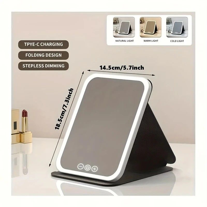 LED Makeup Mirror with Lights, 3 Color Modes Touch Control, Rechargeable Travel Vanity Mirror(BLACK) - Image 6