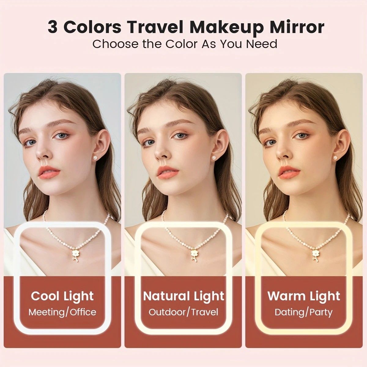 LED Makeup Mirror with Lights, 3 Color Modes Touch Control, Rechargeable Travel Vanity Mirror(BLACK) - Image 8