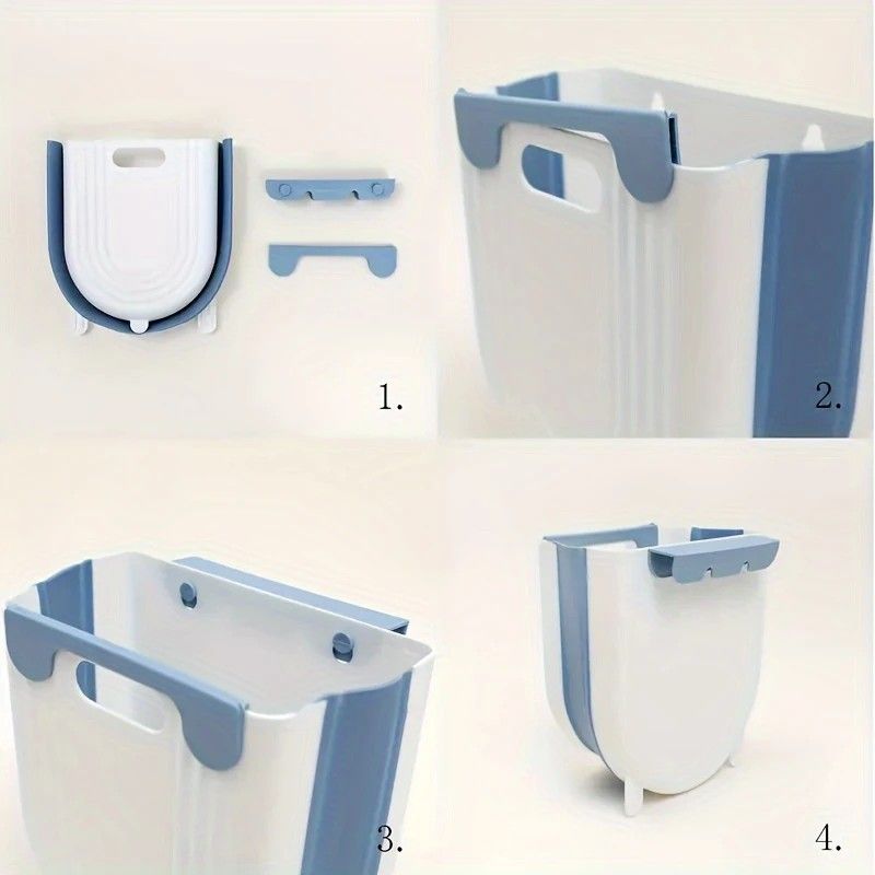 1 Portable Folding Trash Can with Hook - Modern Minimalist Rectangular Design, Space-Saving Durable Plastic Kitchen Bathroom Trash Can, No Power Required, Easy-Clean Surface.blue - Image 4