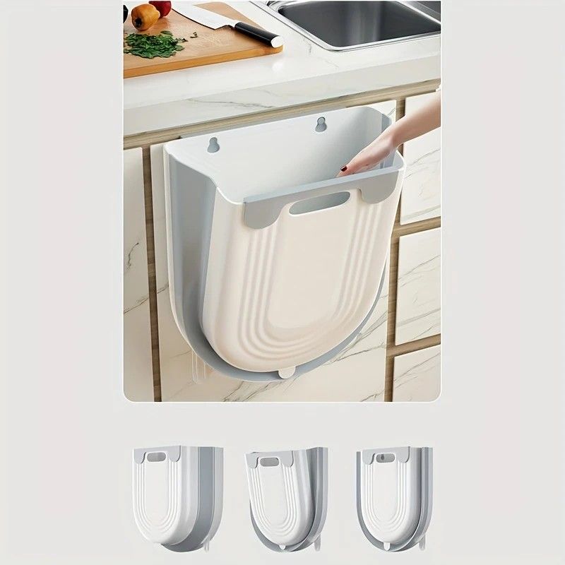 1 Portable Folding Trash Can with Hook - Modern Minimalist Rectangular Design, Space-Saving Durable Plastic Kitchen Bathroom Trash Can, No Power Required, Easy-Clean Surface.grey - Image 1