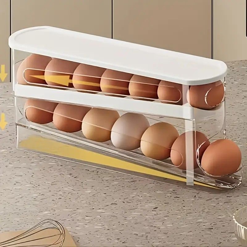 Automatic Sliding Egg Holder 12-14 Eggs Flip Lid Fridge Storage Container - Image 1