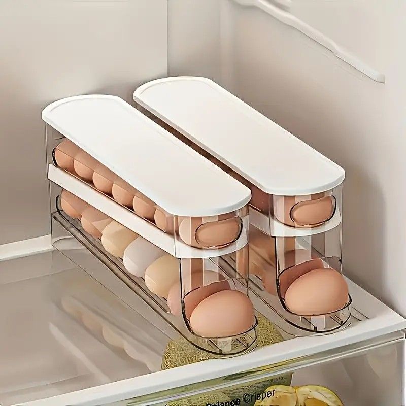 Automatic Sliding Egg Holder 12-14 Eggs Flip Lid Fridge Storage Container - Image 2