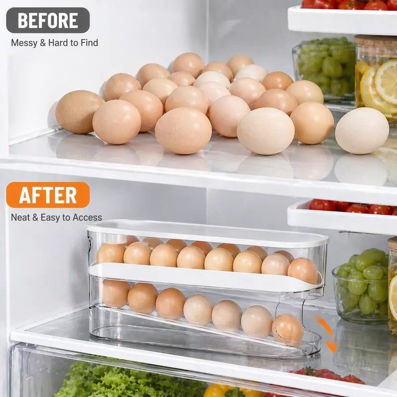 Automatic Sliding Egg Holder 12-14 Eggs Flip Lid Fridge Storage Container - Image 4
