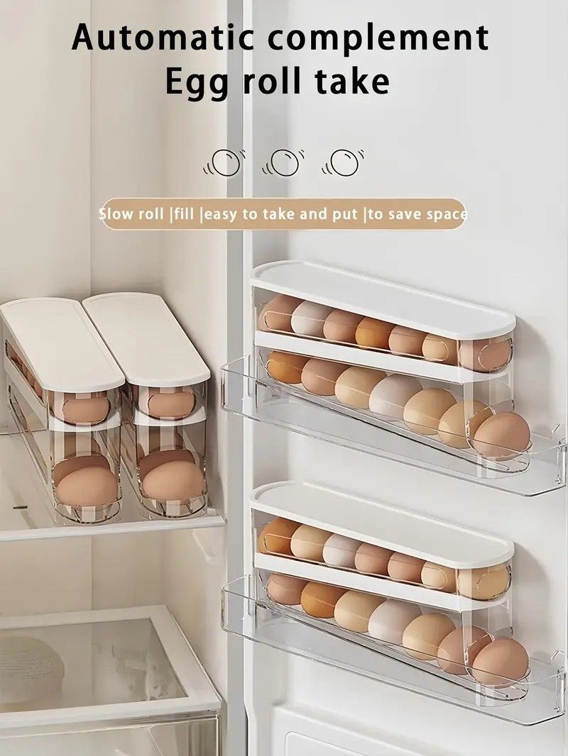 Automatic Sliding Egg Holder 12-14 Eggs Flip Lid Fridge Storage Container - Image 6