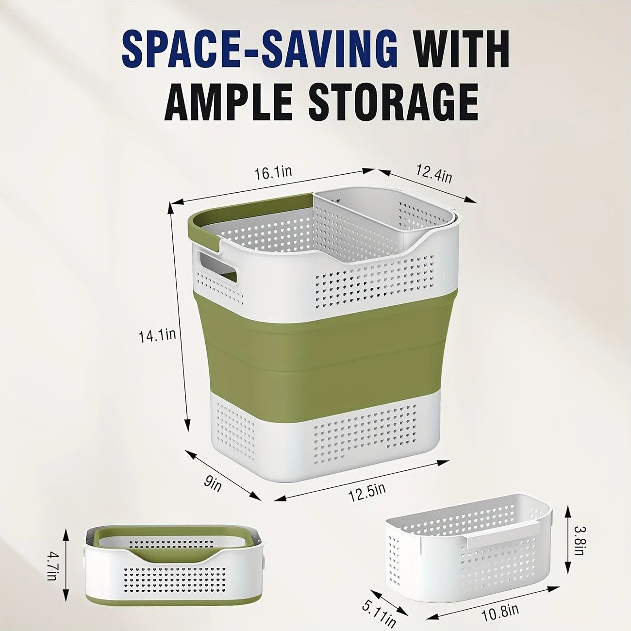 Multi-functional Folding Laundry Basket: Hassle-free Storage, One Basket for All Your Clothes Sorting。green - Image 3