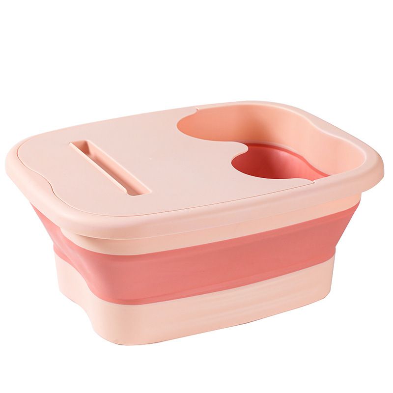 Foldable Foot Soak Tub: TPE Collapsible Deep Tub with Lid for Heat Retention, Foot Massage, Essential for Home Wellness and Relaxation.PINK - Image 1