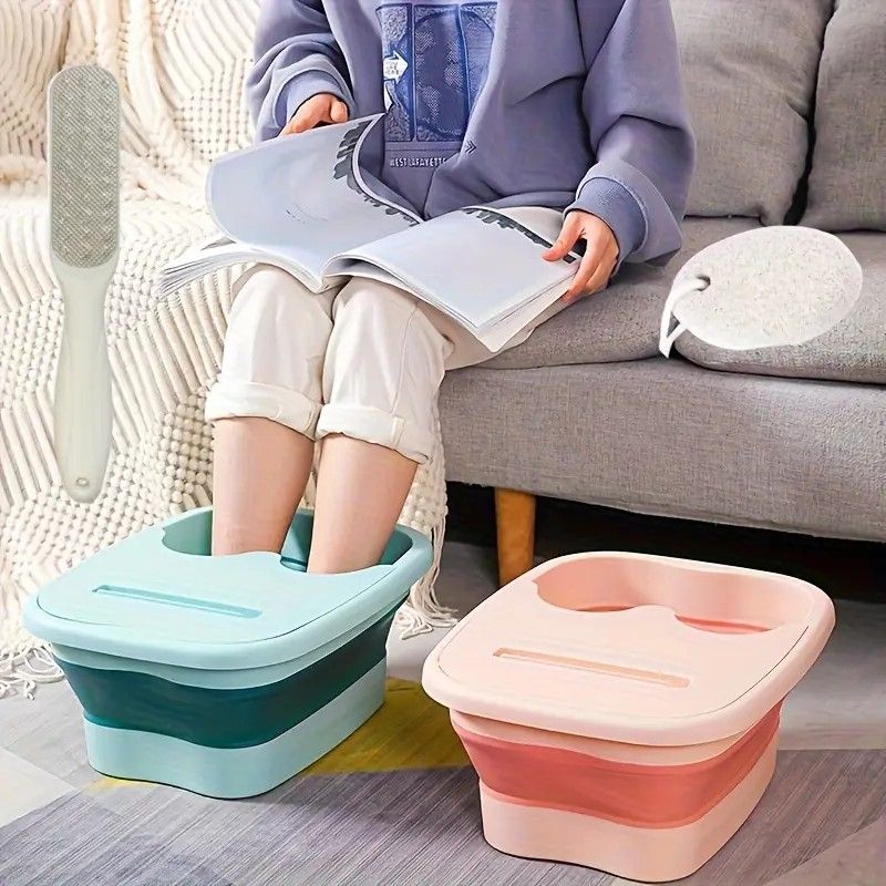 Foldable Foot Soak Tub: TPE Collapsible Deep Tub with Lid for Heat Retention, Foot Massage, Essential for Home Wellness and Relaxation.PINK - Image 2