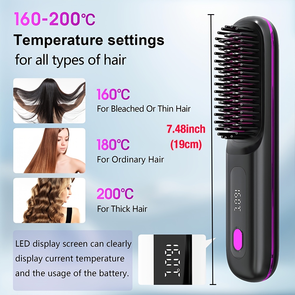Wireless Hair Straightening Brush, Fast Heating, Women's Exclusive Styling Brush, Portable and Lightweight, Type-C Charging Port, Heat-Proof Design, USB Rechargeable.WHITE - Image 6