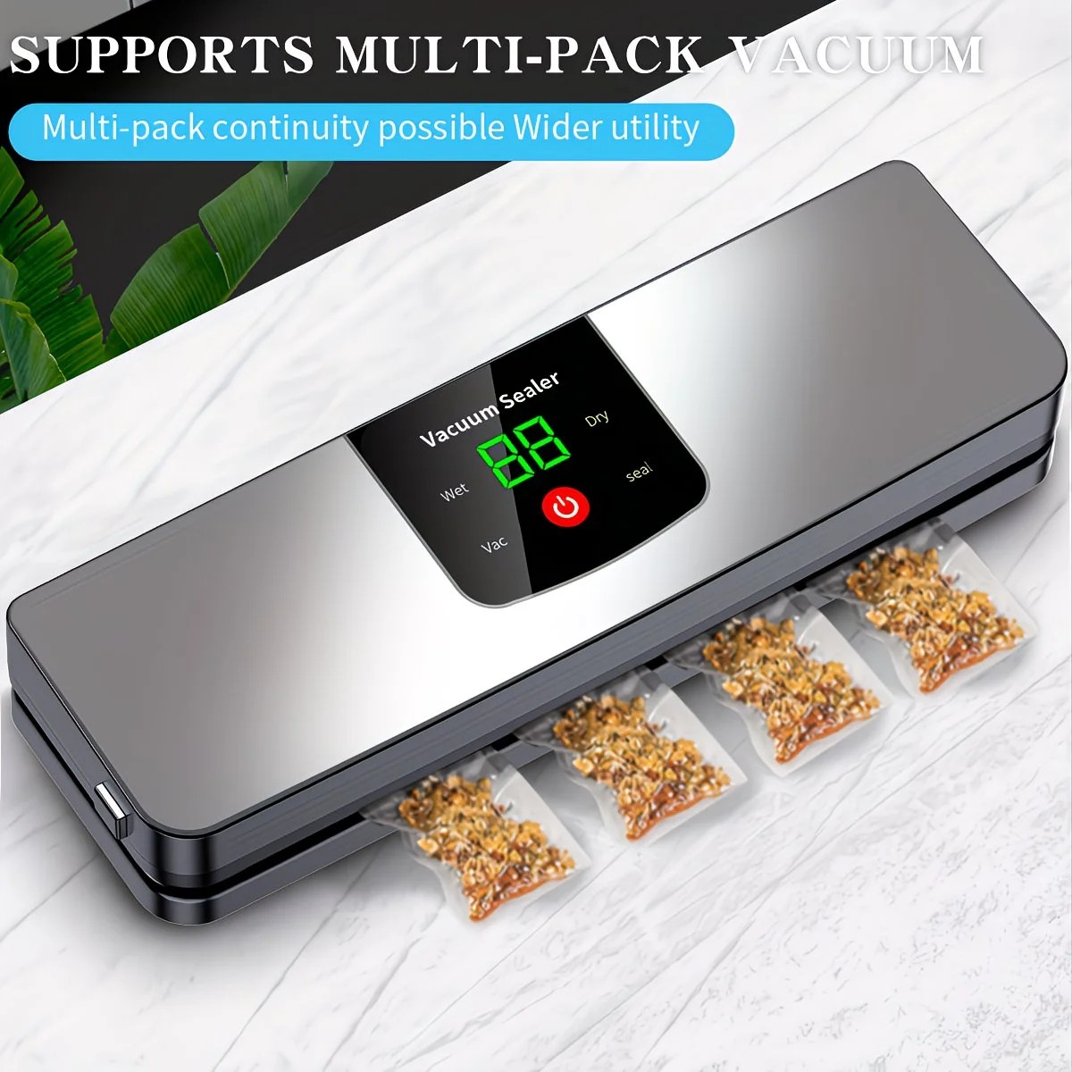 silver Rechargeable Vacuum Sealer with USB Port, designed for preserving food in both dry and wet environments, equipped with an LED screen, ideal for travel and camping. - Image 7