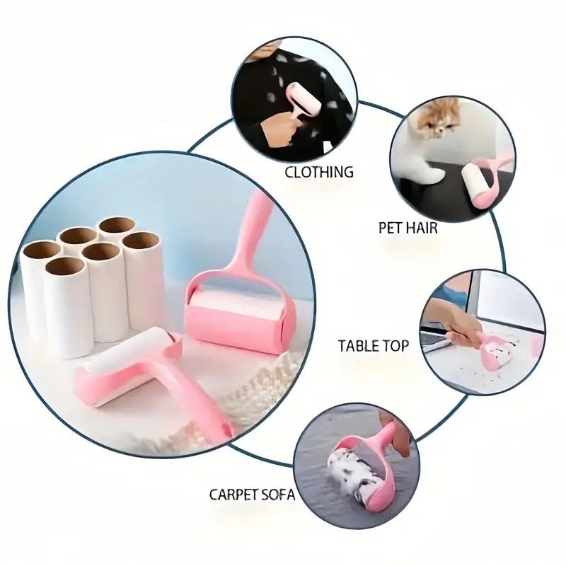 1 Handle + 6 Refill Rolls Lint Roller! Home Clothing and Pet Hair Cleaning Roller, Tear-off Adhesive Sheets, Strong Stickiness Won't Damage Fabrics, Essential Home Cleaning Must-Have - Image 5
