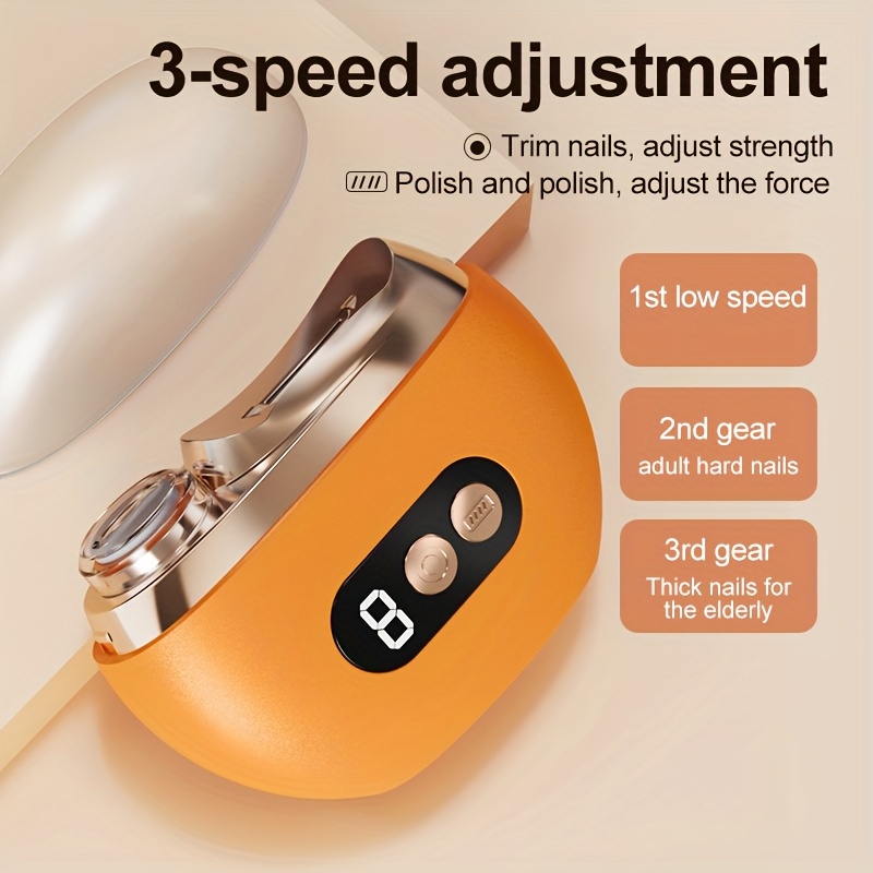 Smart Electric Nail Clipper 2-in-1 Polishing & Trimming Tool, USB rechargeable with 500mAh lithium polymer battery. Features anti-cut protection, grinding, and illumination functions, suitable for nail care, filing, polishing, and shaping.yellow - Image 2