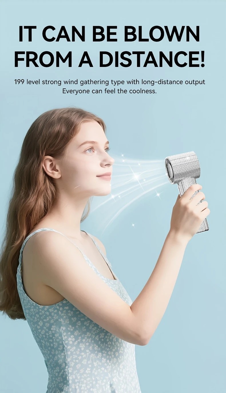 White Diamond /Diamond - style Handheld Mini Fan, Exquisite and Long - lasting Battery Life - Image 3