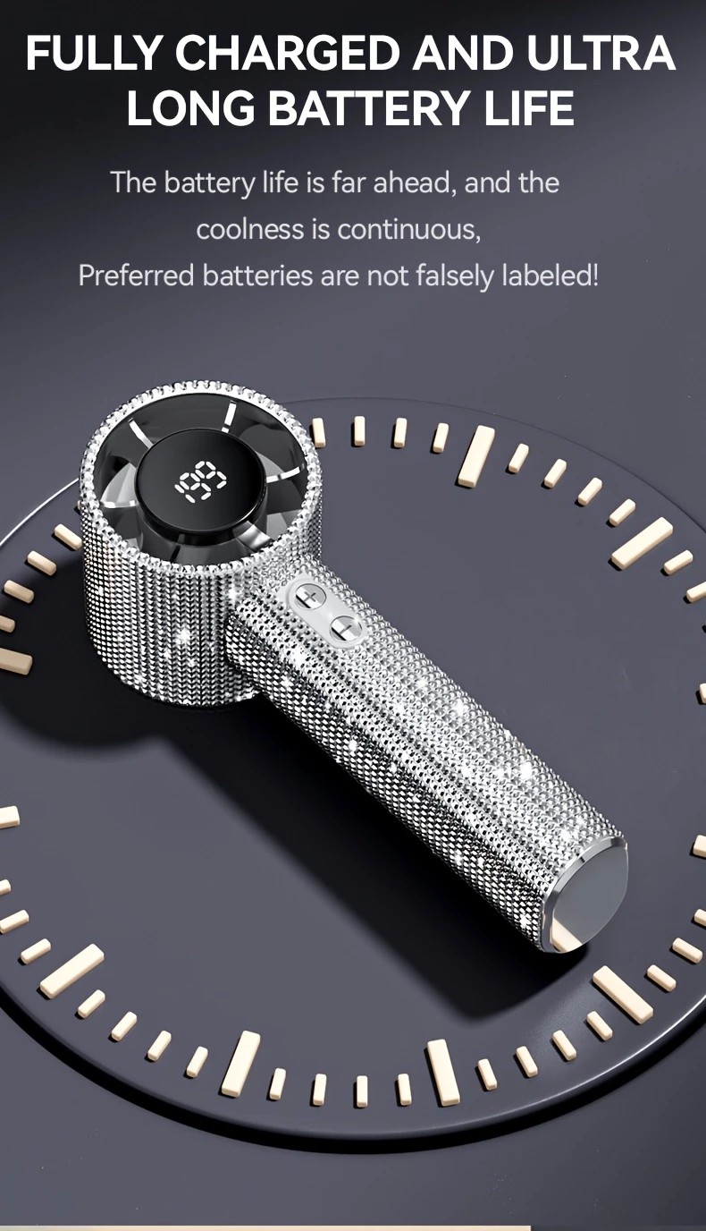 White Diamond /Diamond - style Handheld Mini Fan, Exquisite and Long - lasting Battery Life - Image 6