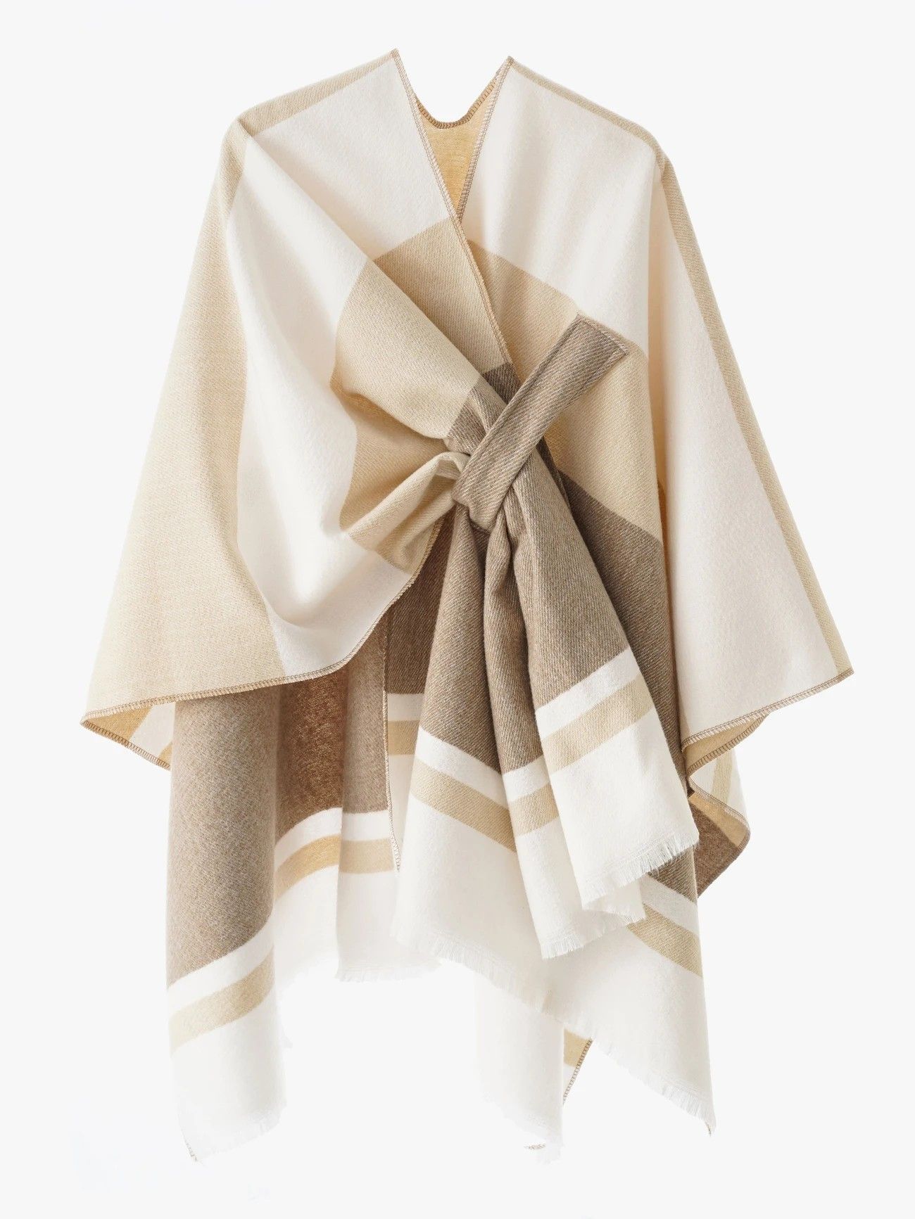 European and American minimalist cross-tie plaid cape cloak, acrylic warm versatile autumn winter outerwear fashion piece(creamy white) - Image 1
