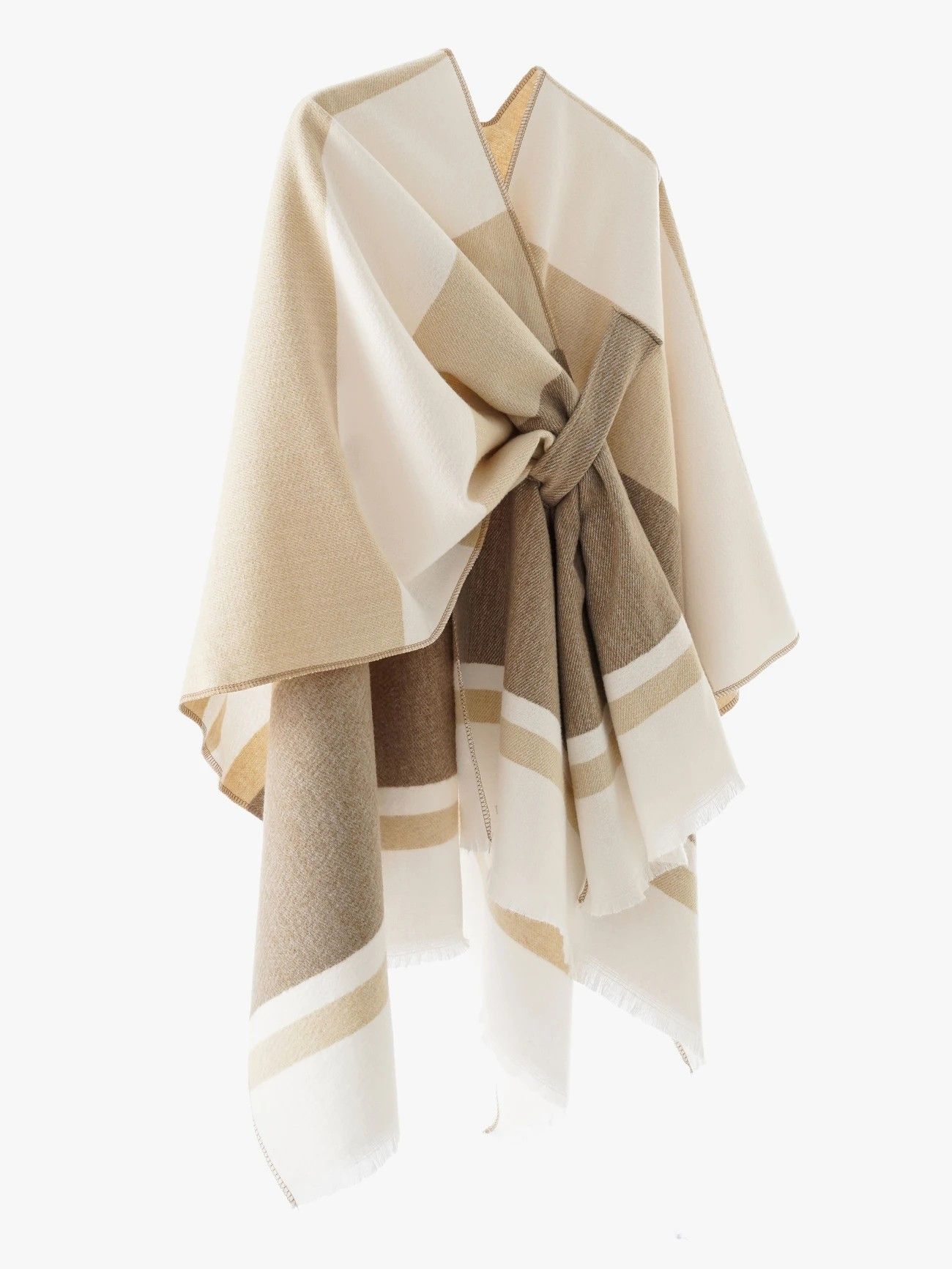 European and American minimalist cross-tie plaid cape cloak, acrylic warm versatile autumn winter outerwear fashion piece(creamy white) - Image 2